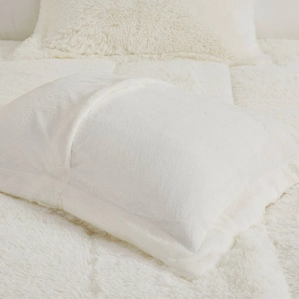 Shaggy Fur 3-Piece Comforter Set (White)