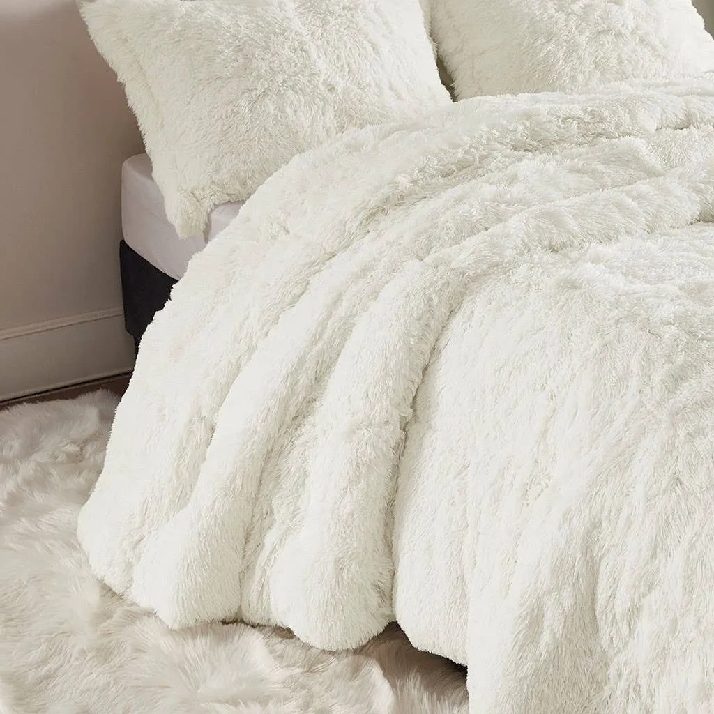 Shaggy Fur 3-Piece Comforter Set (White)