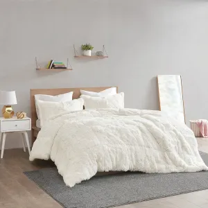 Shaggy Fur 3-Piece Comforter Set (White)