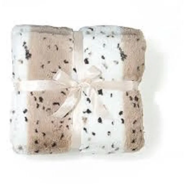 Snow Leopard Print Faux Fur Throw with Beige Fleece Back