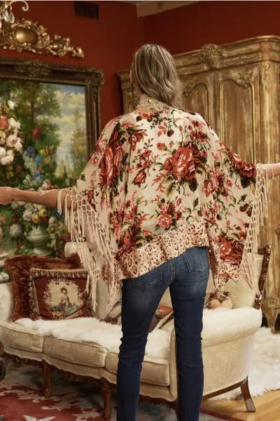 Snow Roses Kimono - Ivory Floral - One Size