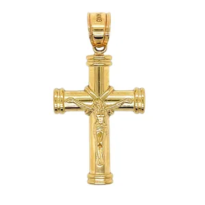 Solid Plain 14K Gold Plain Jesus On Cross 1.5" Charm Pendant