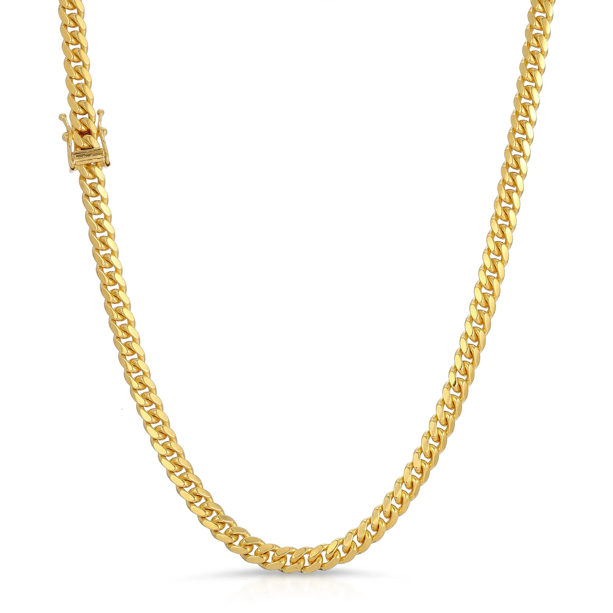 Sterling Solid Plain 14k Gold Plated Miami Cuban Chains Necklaces 18"-24" 3-15mm