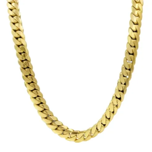 Sterling Solid Plain 14k Gold Plated Miami Cuban Chains Necklaces 18"-24" 3-15mm