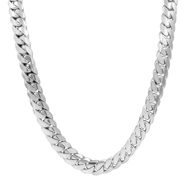 Sterling Solid Plain 14k Gold Plated Miami Cuban Chains Necklaces 18"-24" 3-15mm