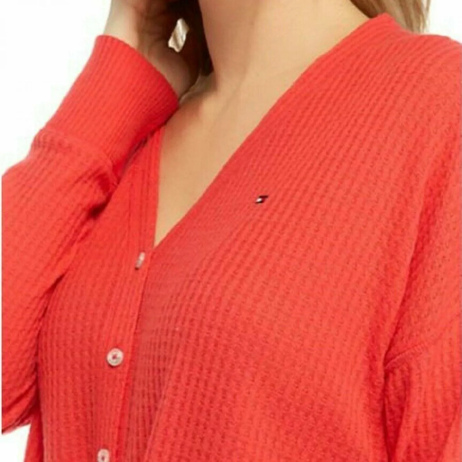 Tommy Hilfiger Women's Tie Waffle Knit V-Neck Long Sleeve Cardigan