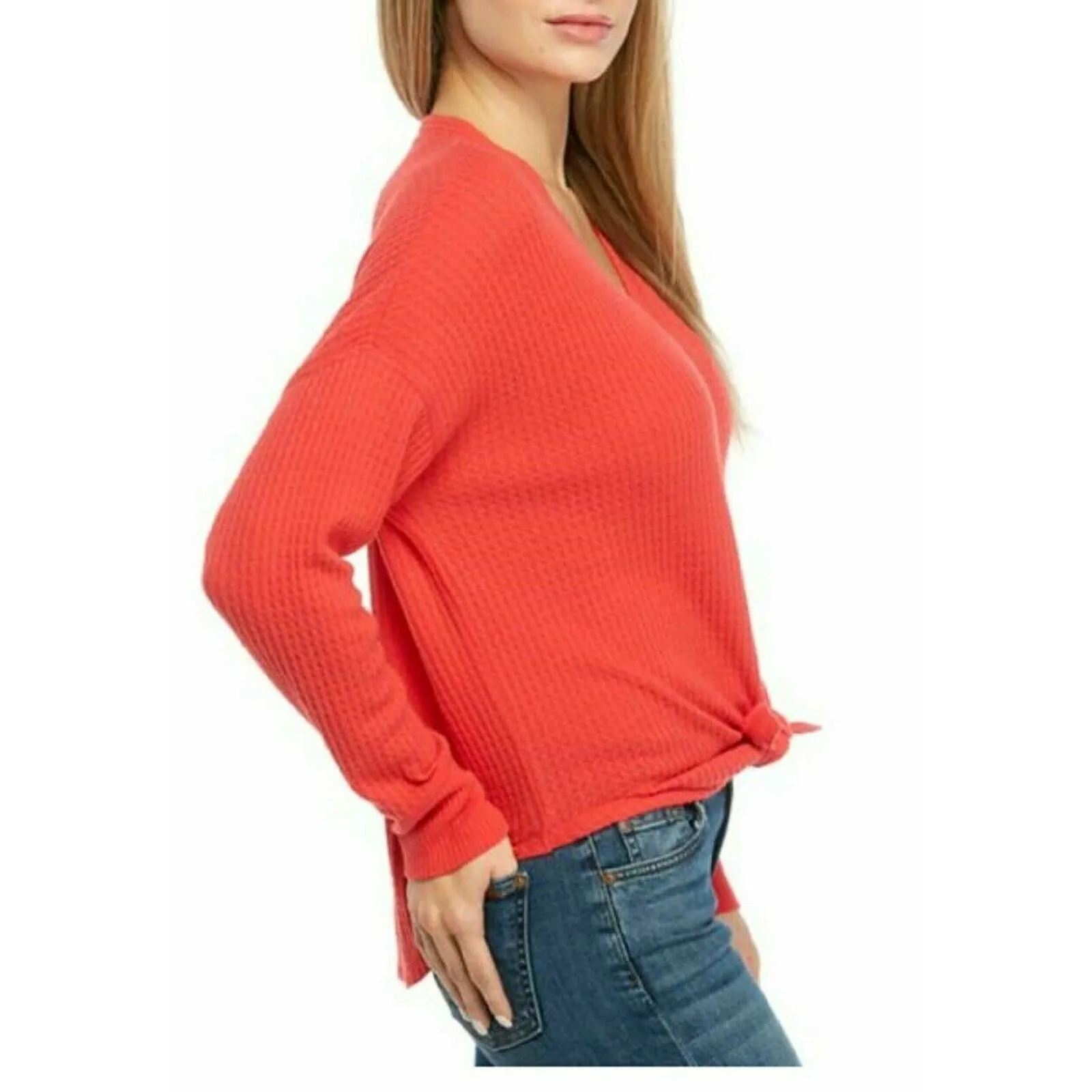 Tommy Hilfiger Women's Tie Waffle Knit V-Neck Long Sleeve Cardigan
