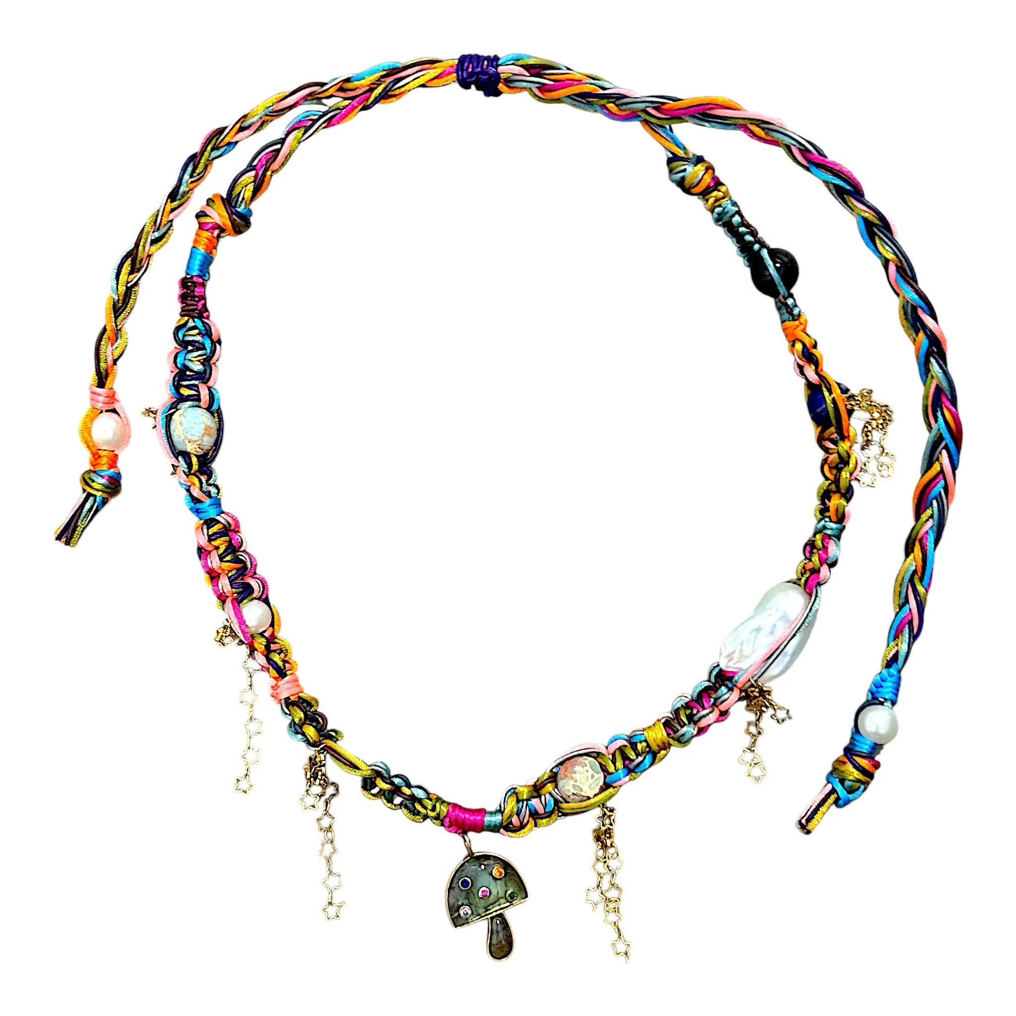 TROPICAL TRIPPIN NEON RAINBOW MUSHROOM SUNRISE ROCKSTAR NECKLACE