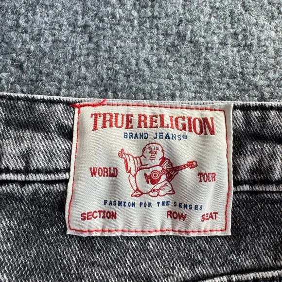 True Religion Denim Skirt Women’s SZ 23 Charcoal Cargo Midi Front Slit Utility