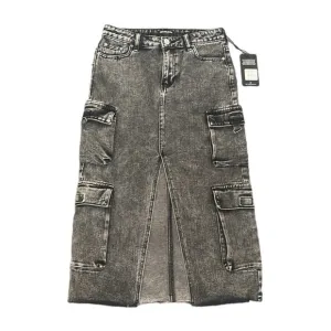 True Religion Denim Skirt Women’s SZ 23 Charcoal Cargo Midi Front Slit Utility