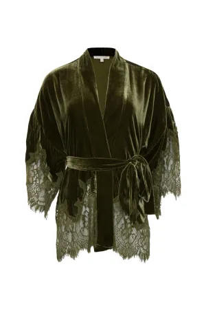 Velvet Coco Lace Kimono - Dark Olive