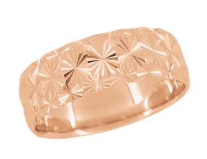 Vintage Starbursts Rose Gold 8mm Wide Sculptural Mid Century Modern Wedding Band