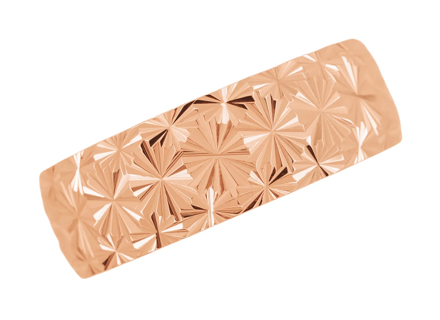 Vintage Starbursts Rose Gold 8mm Wide Sculptural Mid Century Modern Wedding Band