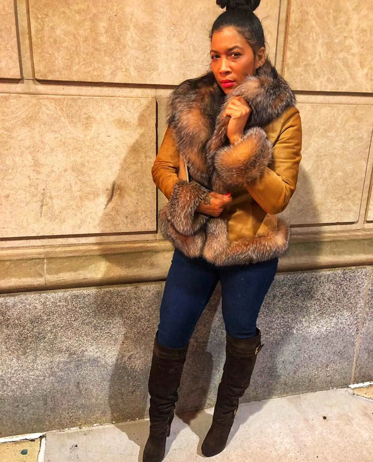 Women's Custom Made Black Pony Fur Jacket with Silver Fox Fur Collar and Trim