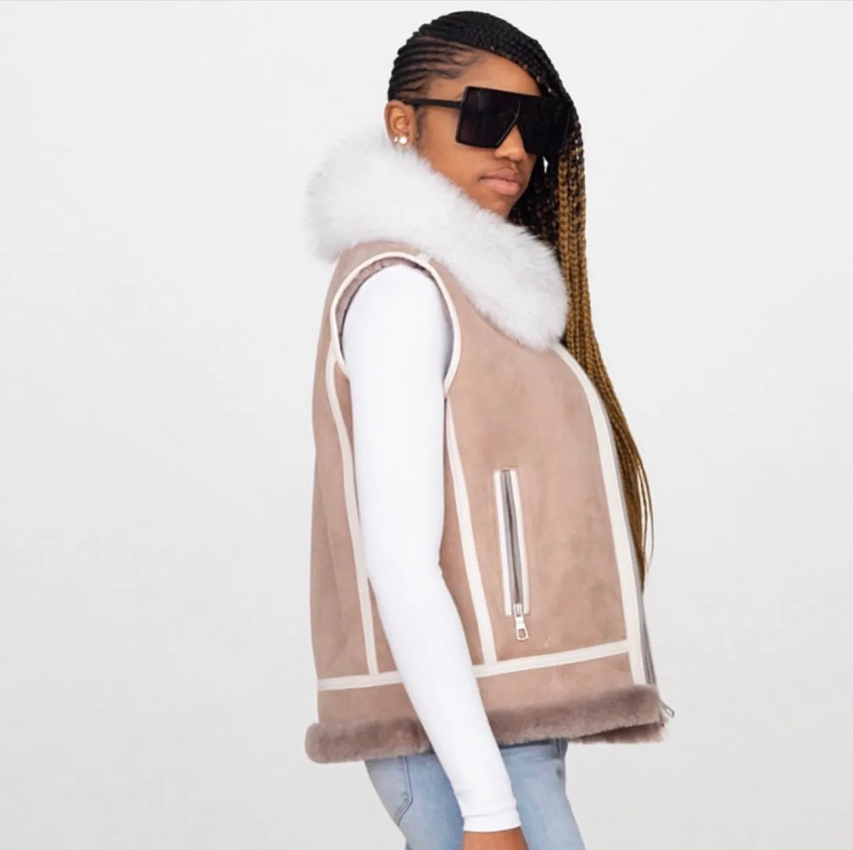 Women's Custom Made Grey Suede Shearling Vest